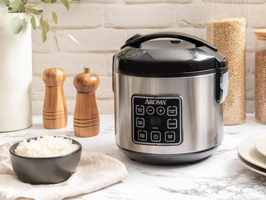 Rice cooker on a kitchen counter.