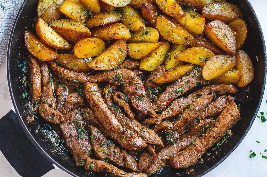 Cooking steak in a skillet