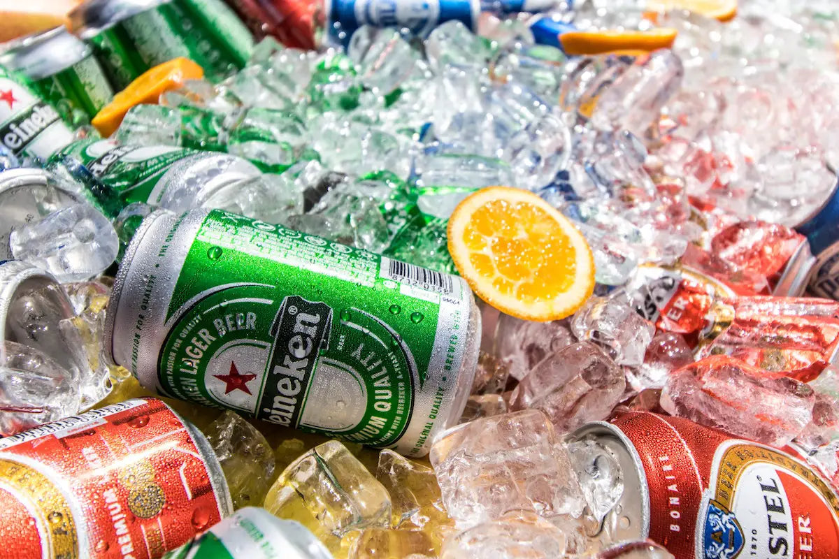 Beer in an ice box.