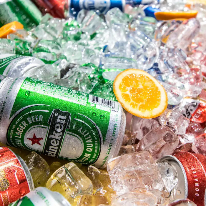 Beer in an ice box.