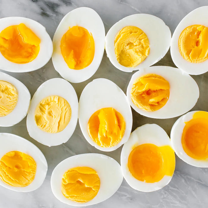 Boiled eggs on kitchen counter