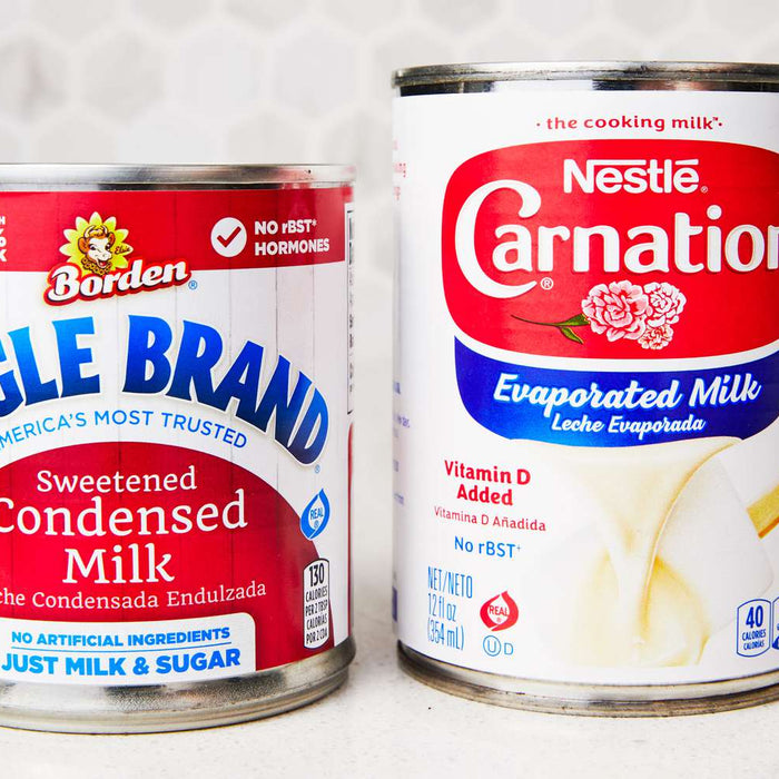 Cans of evaporated milk.