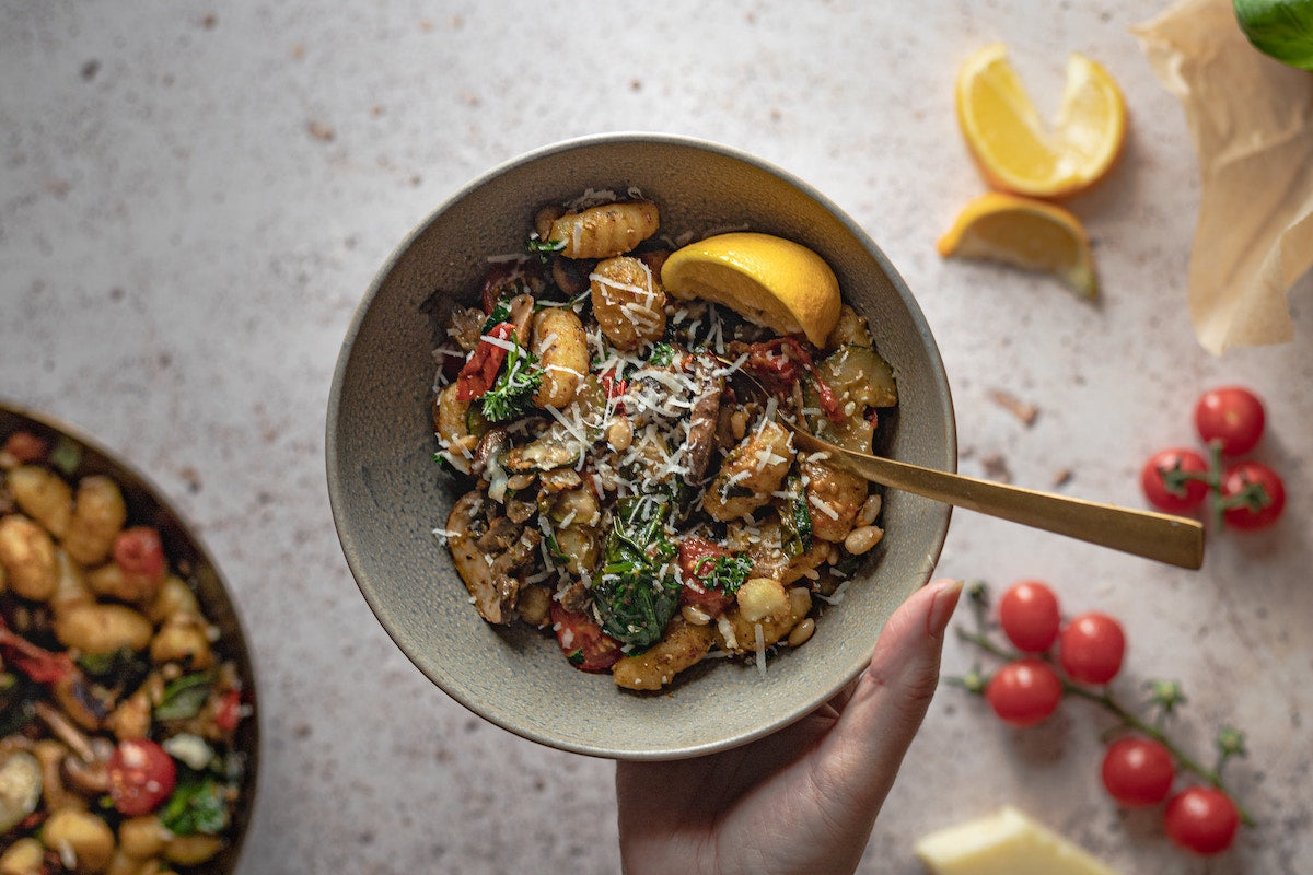 Cooked gnocchi in a bowl.