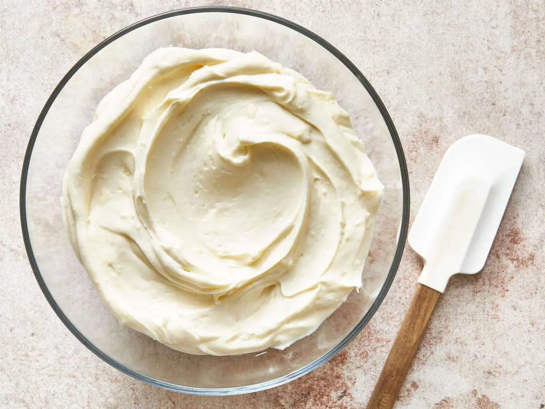 Mixed cream cheese after being frozen.