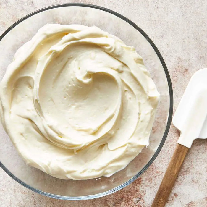 Mixed cream cheese after being frozen.