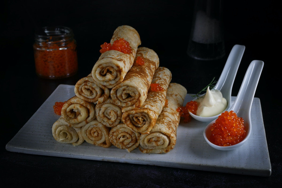Crepes with caviar.