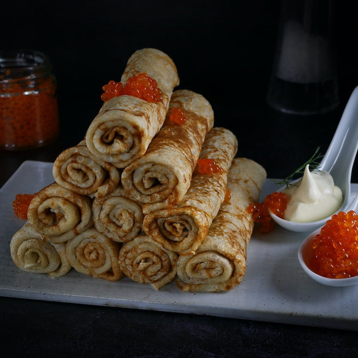 Crepes with caviar.