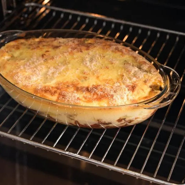 Glass oval plate in oven