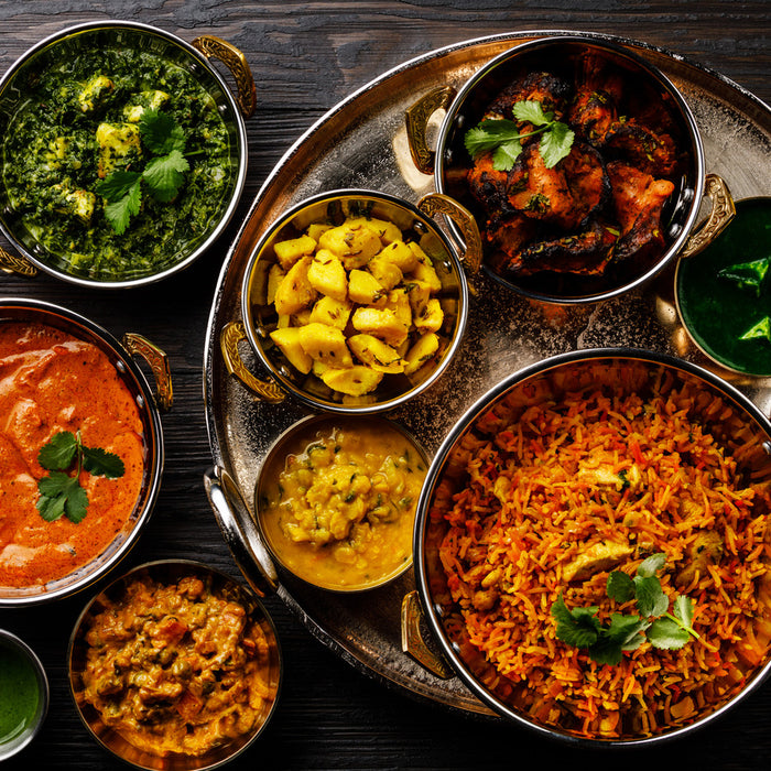 Indian food on a table.