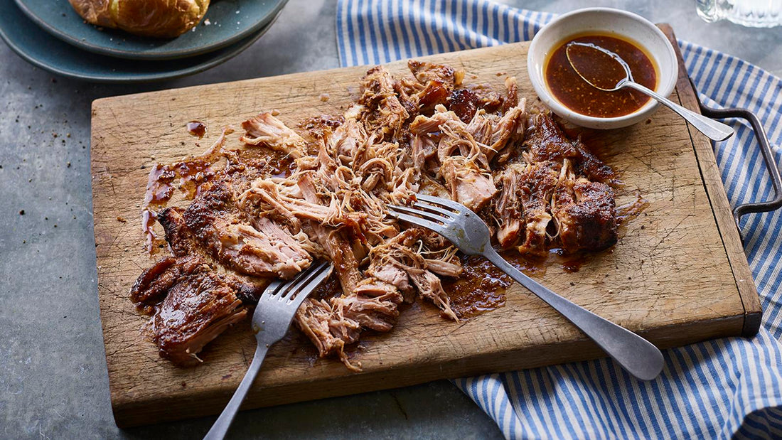 Pulled pork on a chopping board