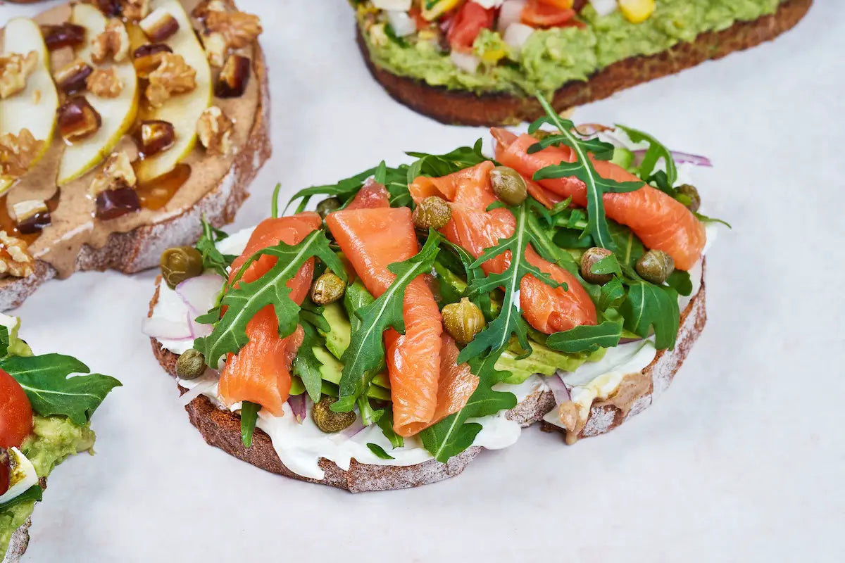 Salmon, cream cheese and rocket on toasted ciabatta.