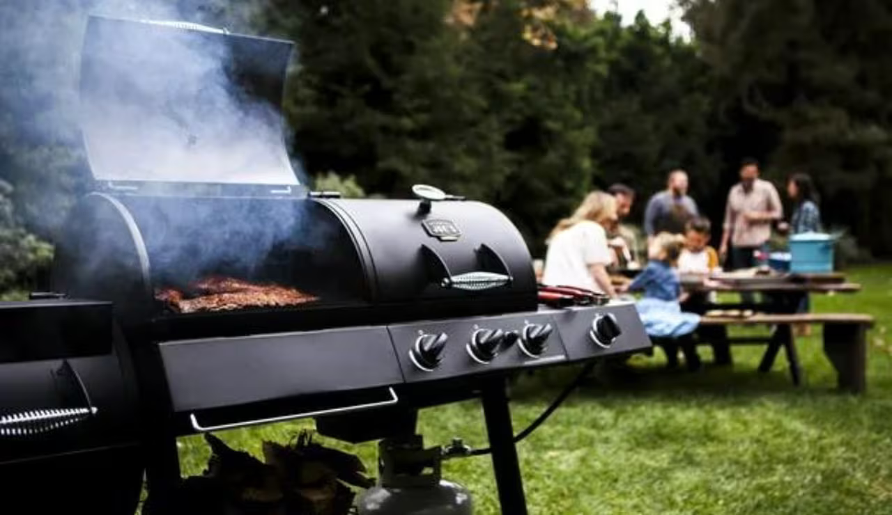 Smoker grill combos in a garden