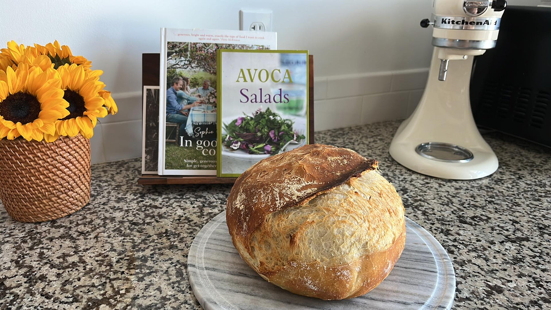 Sourdough on a kitchen counter