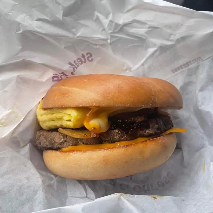 McDonald's famous steak, egg and cheese bagel.